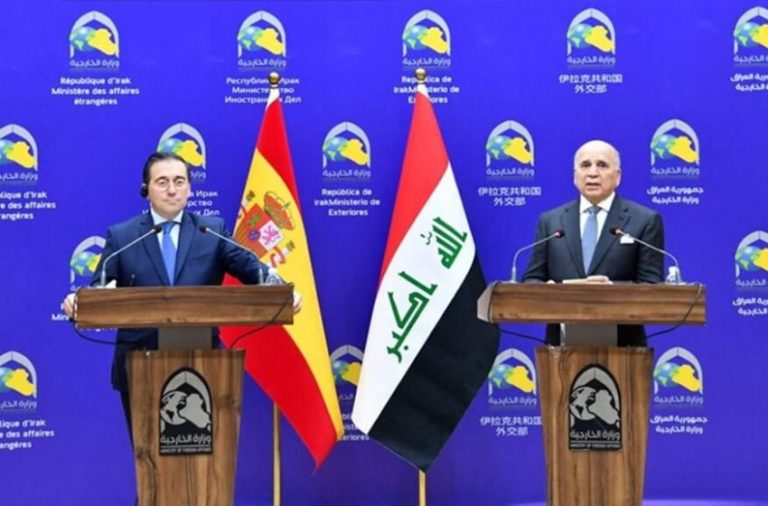 The-Iraqi-Minister-of-Foreign-Affairs-Fuad-Hussein-and-the-Spanish-Foreign-Minister-Jose-Manuel-Albares-Bueno.-Photo-INA-850x560